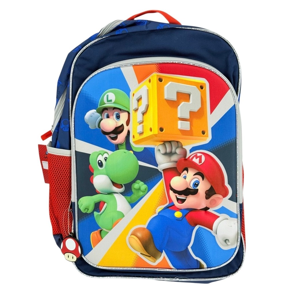 Super Mario Kids Adjustable Straps 17" Backpack Water Resistant Reflective NWT